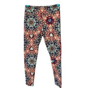 LuLaRoe Green / Orange / Purple Patterned Leggings Size One Size 0-10